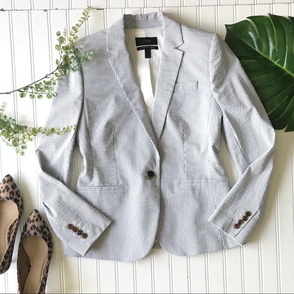 J. Crew Jackets & Blazers - J. Crew seersucker blazer striped blue white